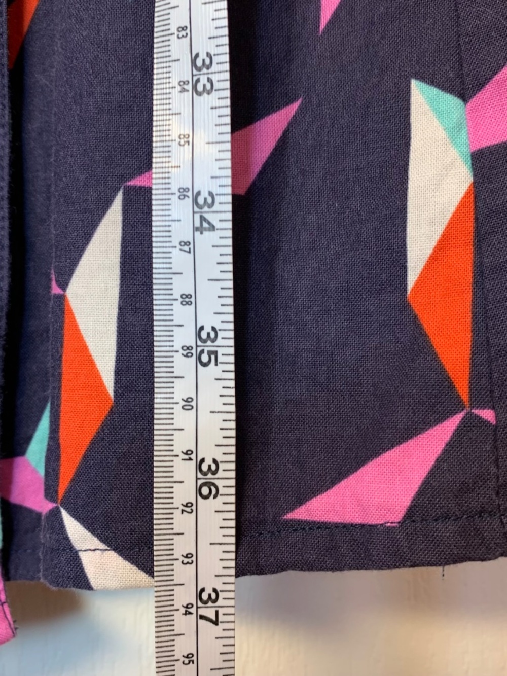 Caroline Villamarin Designer Geometric Wrap Dress Navy Retro Print Belted  12 - Picture 9 of 9